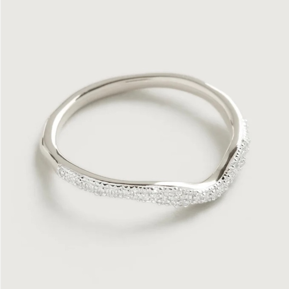 Monica Vinader sterling silver diamond pave wave stacking ring - Picture 8 of 11